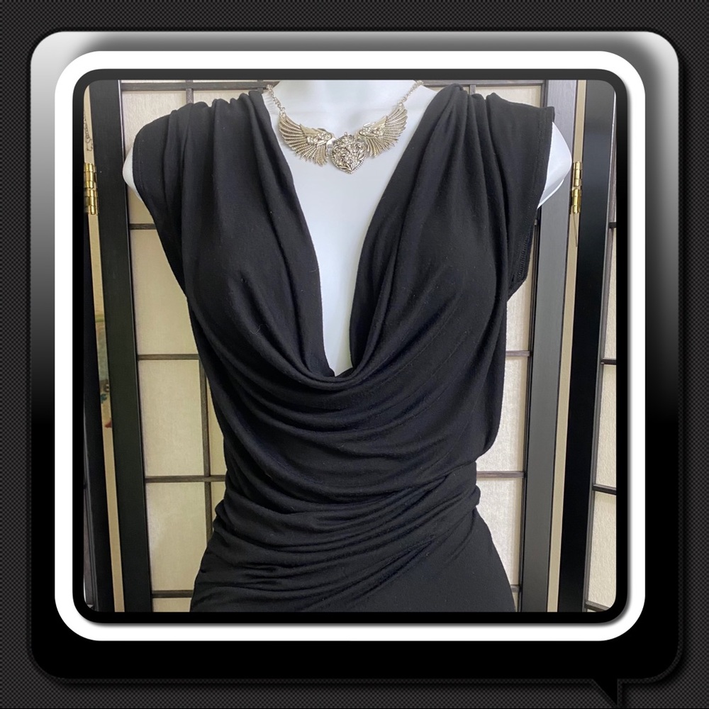 Deep Drape T With Raw Edges & Criss Cross Back